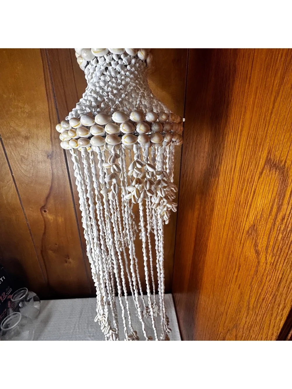 Vintage Shell Wind Chime Chandelier Hanging Coastal Boho Seashell Decor 36”